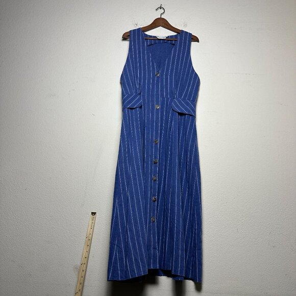 VTG SL Fashions Jean Denim Striped Dress Women OS 90s Blue Maxi Beach Summer - Picture 1 of 14